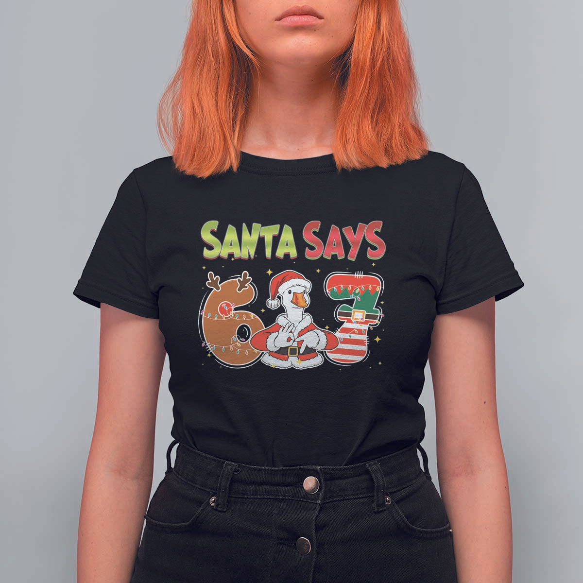 Funny Sant Goose Says Six Seven T Shirt For Women Christmas Gift For Gen Z - Wonder Print Shop