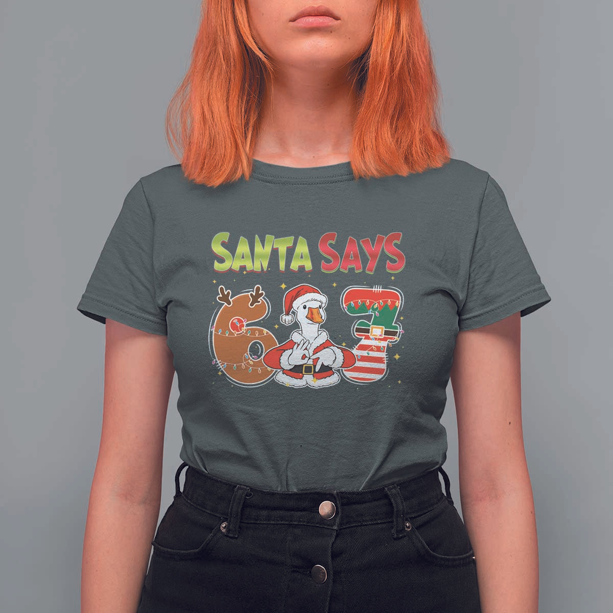 Funny Sant Goose Says Six Seven T Shirt For Women Christmas Gift For Gen Z - Wonder Print Shop