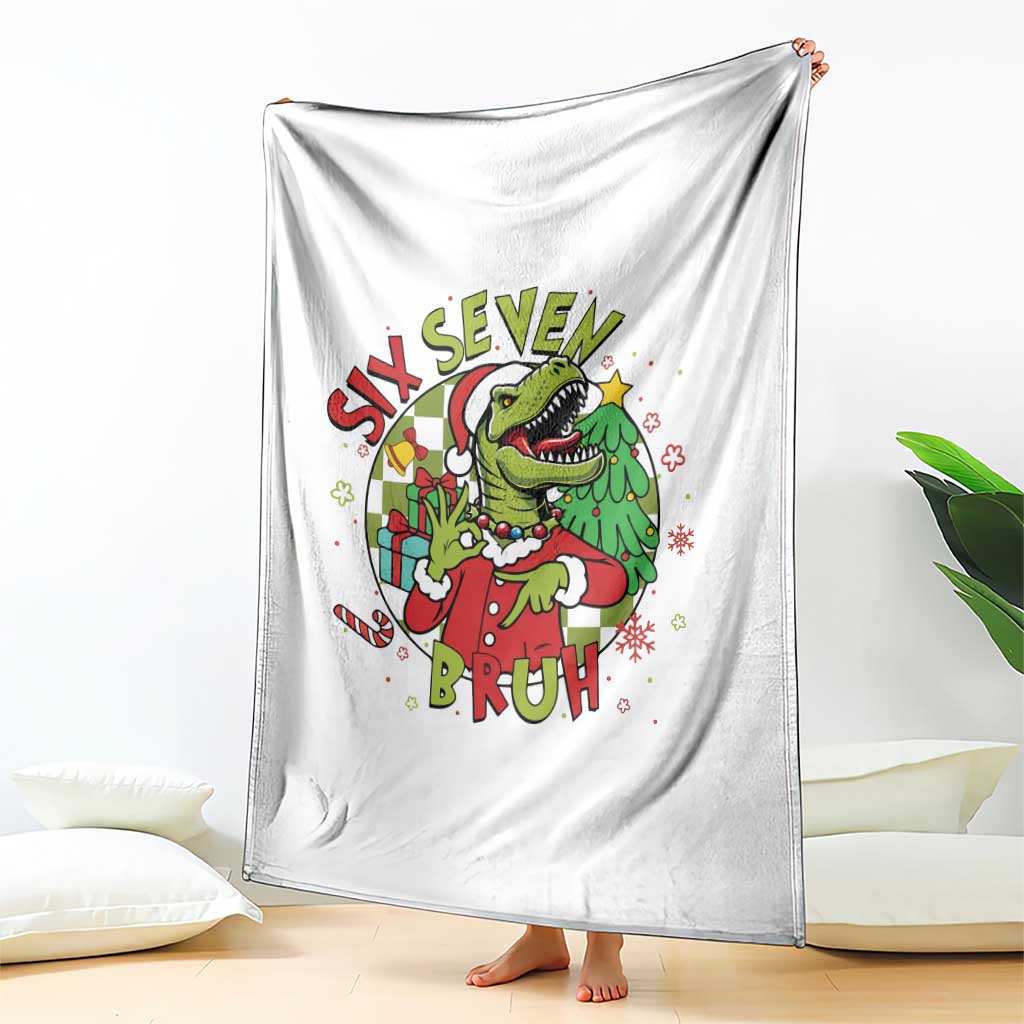 Funny Christmas Dinosaur Lover Gift Throw Blanket Trending Six Seven Bruh - Wonder Print Shop