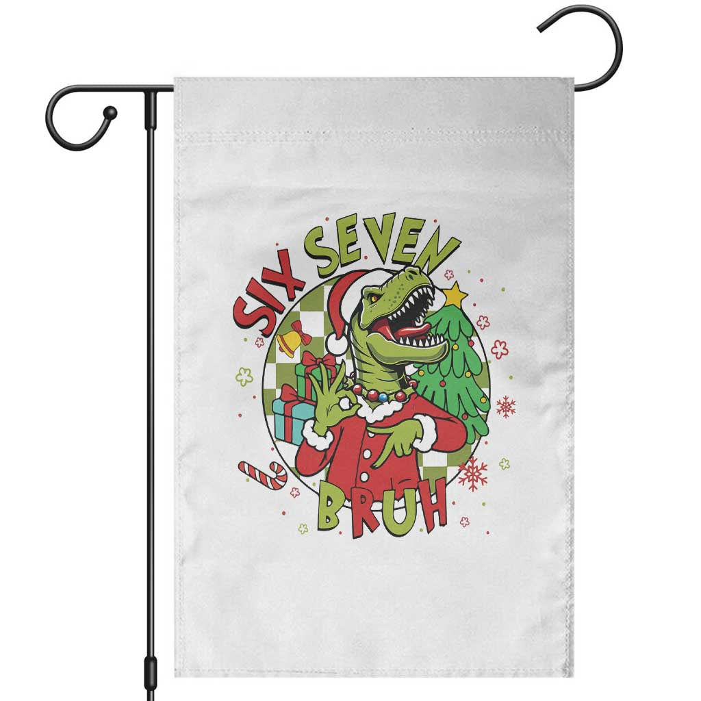 Funny Christmas Dinosaur Lover Gift Garden Flag Trending Six Seven Bruh - Wonder Print Shop