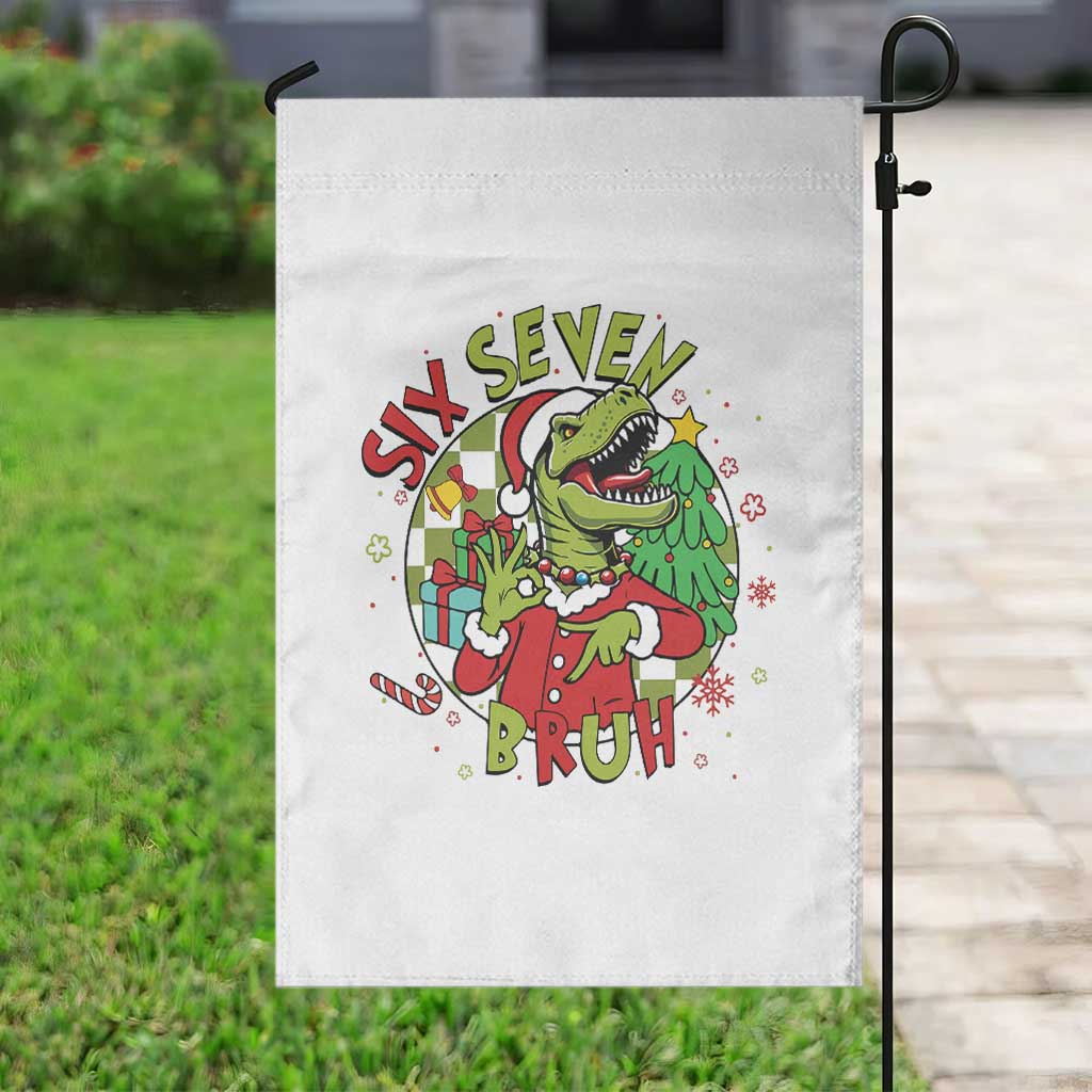 Funny Christmas Dinosaur Lover Gift Garden Flag Trending Six Seven Bruh - Wonder Print Shop