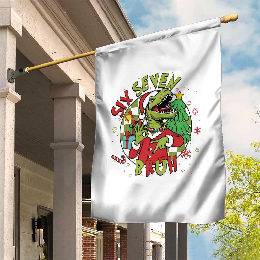 Funny Christmas Dinosaur Lover Gift Garden Flag Trending Six Seven Bruh - Wonder Print Shop