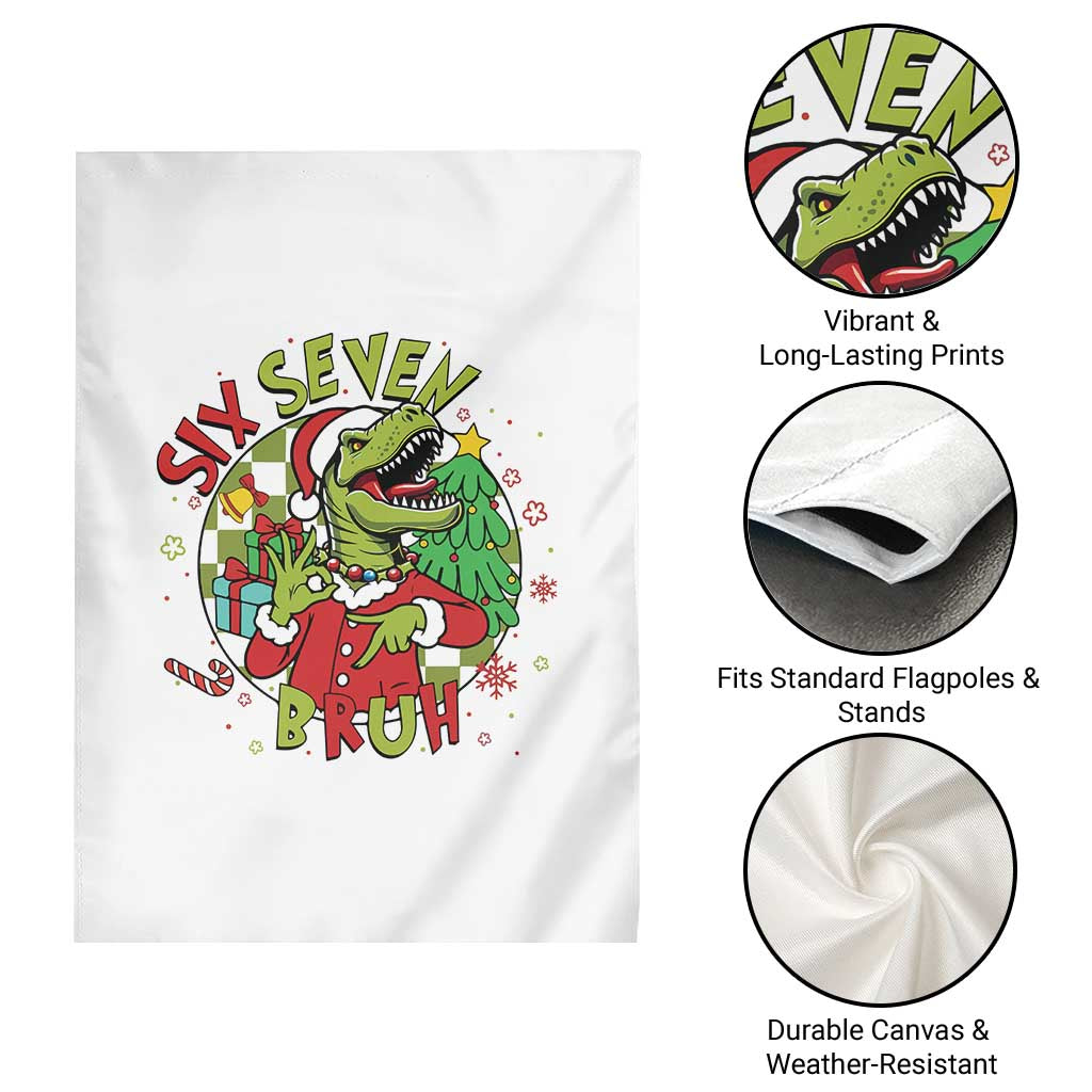 Funny Christmas Dinosaur Lover Gift Garden Flag Trending Six Seven Bruh - Wonder Print Shop