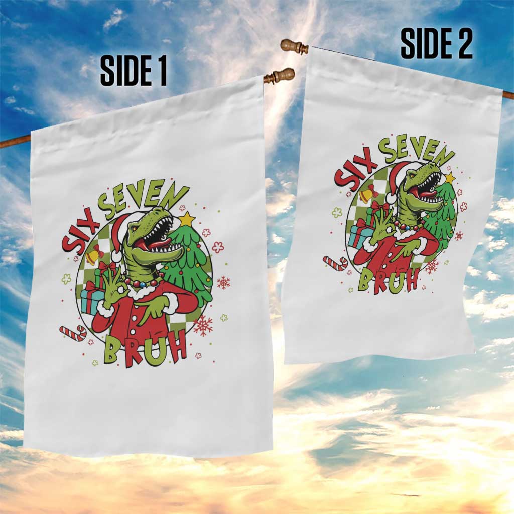 Funny Christmas Dinosaur Lover Gift Garden Flag Trending Six Seven Bruh - Wonder Print Shop