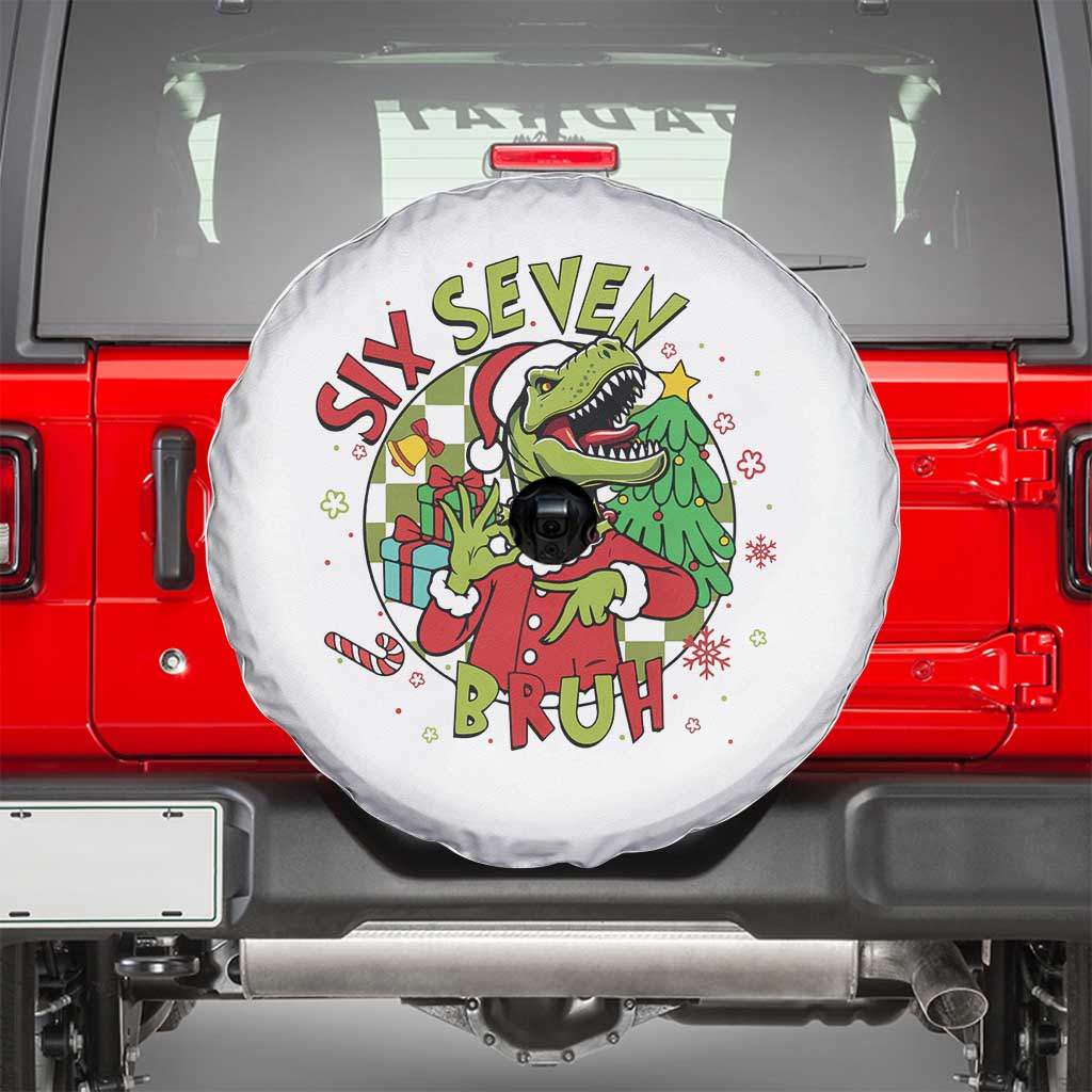 Funny Christmas Dinosaur Lover Gift Spare Tire Cover Trending Six Seven Bruh - Wonder Print Shop