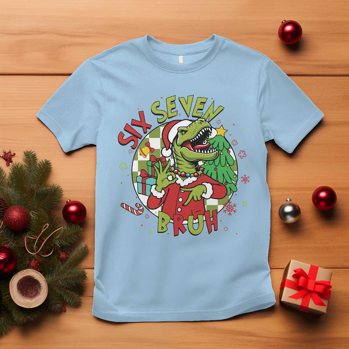 Funny Christmas Dinosaur Lover Gift T Shirt Trending Six Seven Bruh - Wonder Print Shop