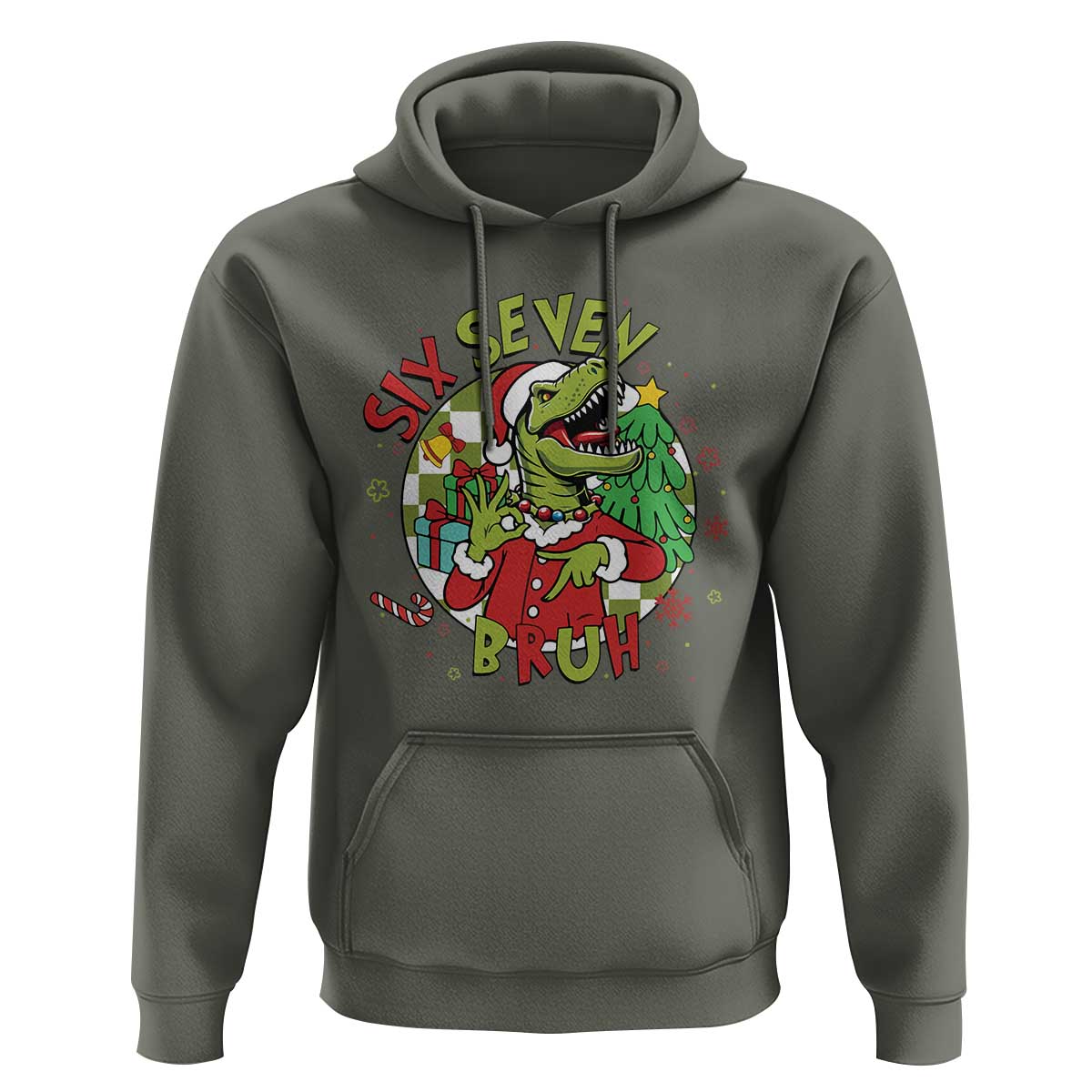 Funny Christmas Dinosaur Lover Gift Hoodie Trending Six Seven Bruh - Wonder Print Shop