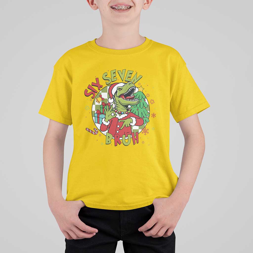 Funny Christmas Dinosaur Lover Gift T Shirt For Kid Trending Six Seven Bruh - Wonder Print Shop