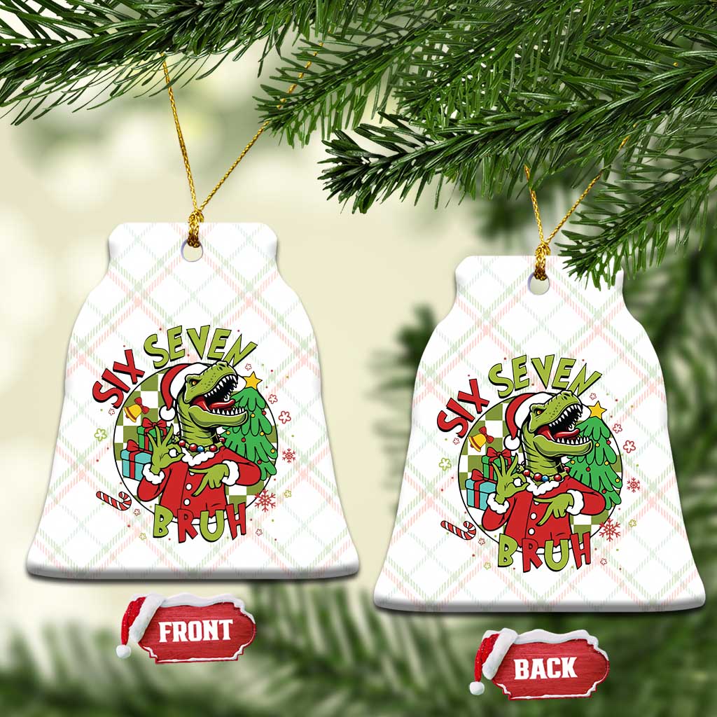 Funny Christmas Dinosaur Lover Gift Ceramic Ornament Trending Six Seven Bruh - Wonder Print Shop