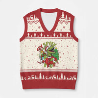Funny Xmas Dinosaur Lover Gift V-Neck Knit Sweater Vest Trending Six Seven Bruh - Wonder Print Shop