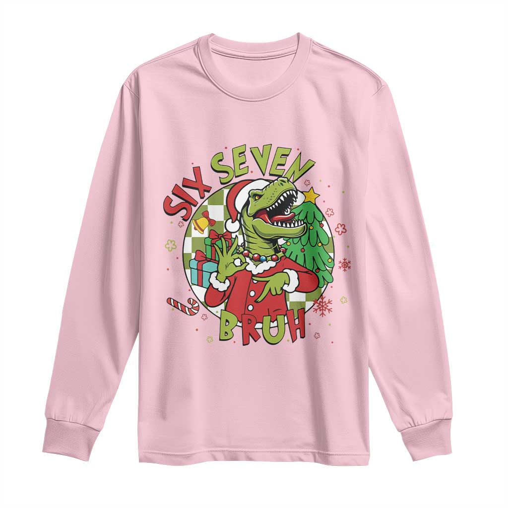 Funny Christmas Dinosaur Lover Gift Long Sleeve Shirt Trending Six Seven Bruh - Wonder Print Shop