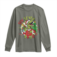 Funny Christmas Dinosaur Lover Gift Long Sleeve Shirt Trending Six Seven Bruh - Wonder Print Shop