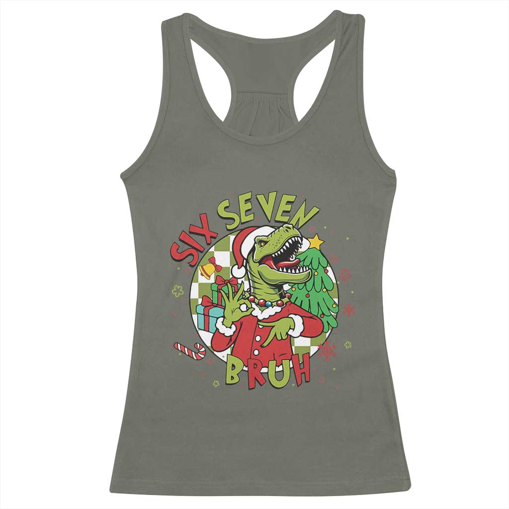 Funny Christmas Dinosaur Lover Gift Racerback Tank Top Trending Six Seven Bruh - Wonder Print Shop