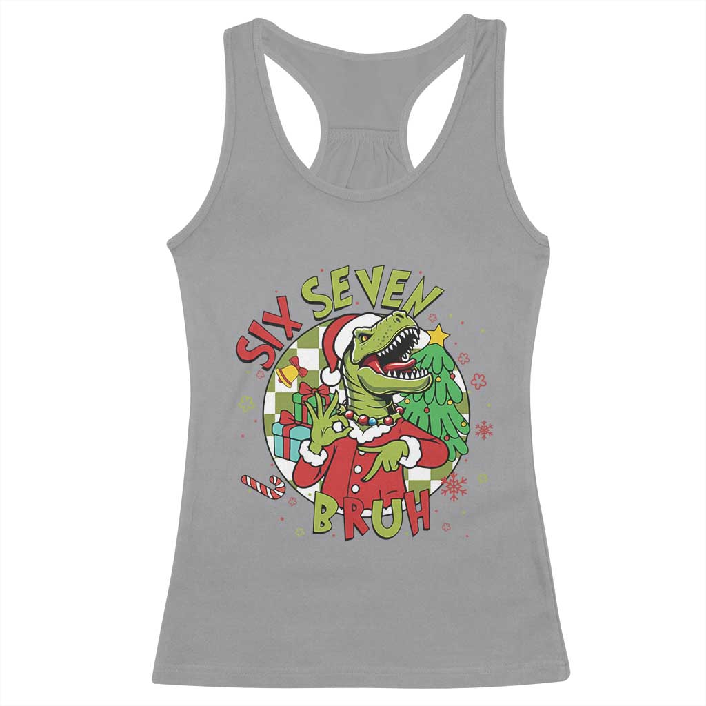 Funny Christmas Dinosaur Lover Gift Racerback Tank Top Trending Six Seven Bruh - Wonder Print Shop