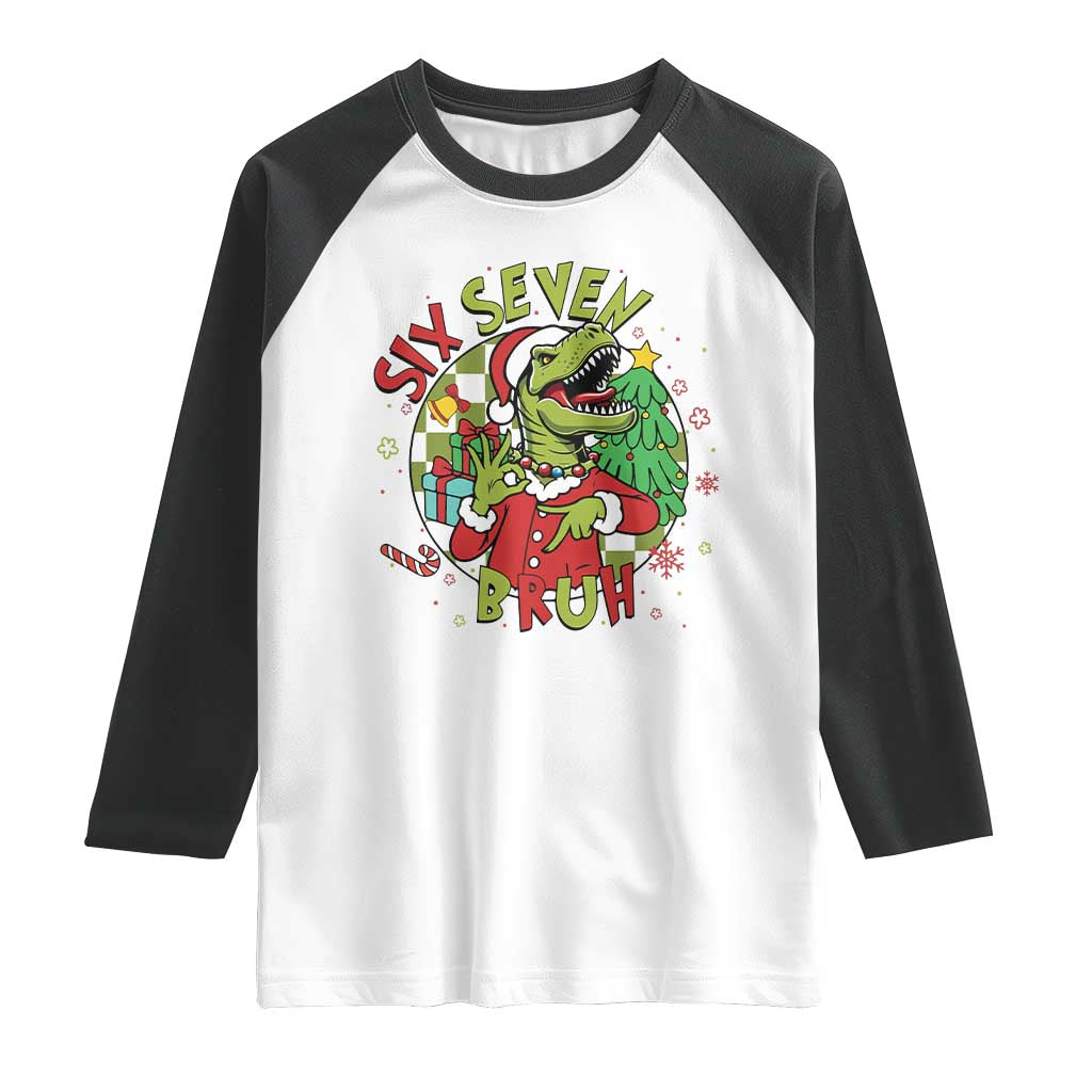 Funny Christmas Dinosaur Lover Gift Raglan Shirt Trending Six Seven Bruh - Wonder Print Shop