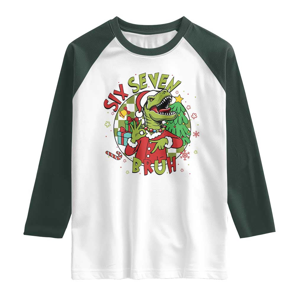 Funny Christmas Dinosaur Lover Gift Raglan Shirt Trending Six Seven Bruh - Wonder Print Shop