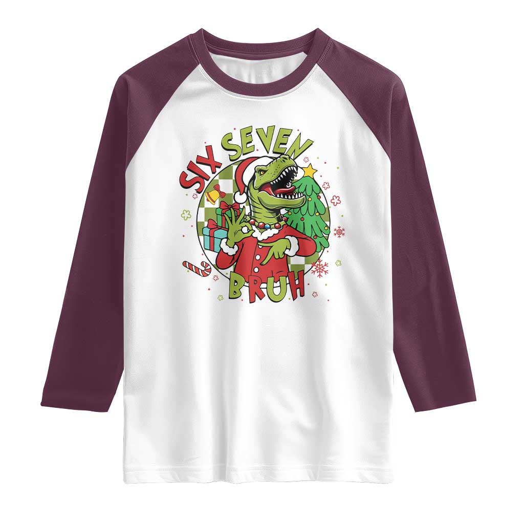 Funny Christmas Dinosaur Lover Gift Raglan Shirt Trending Six Seven Bruh - Wonder Print Shop