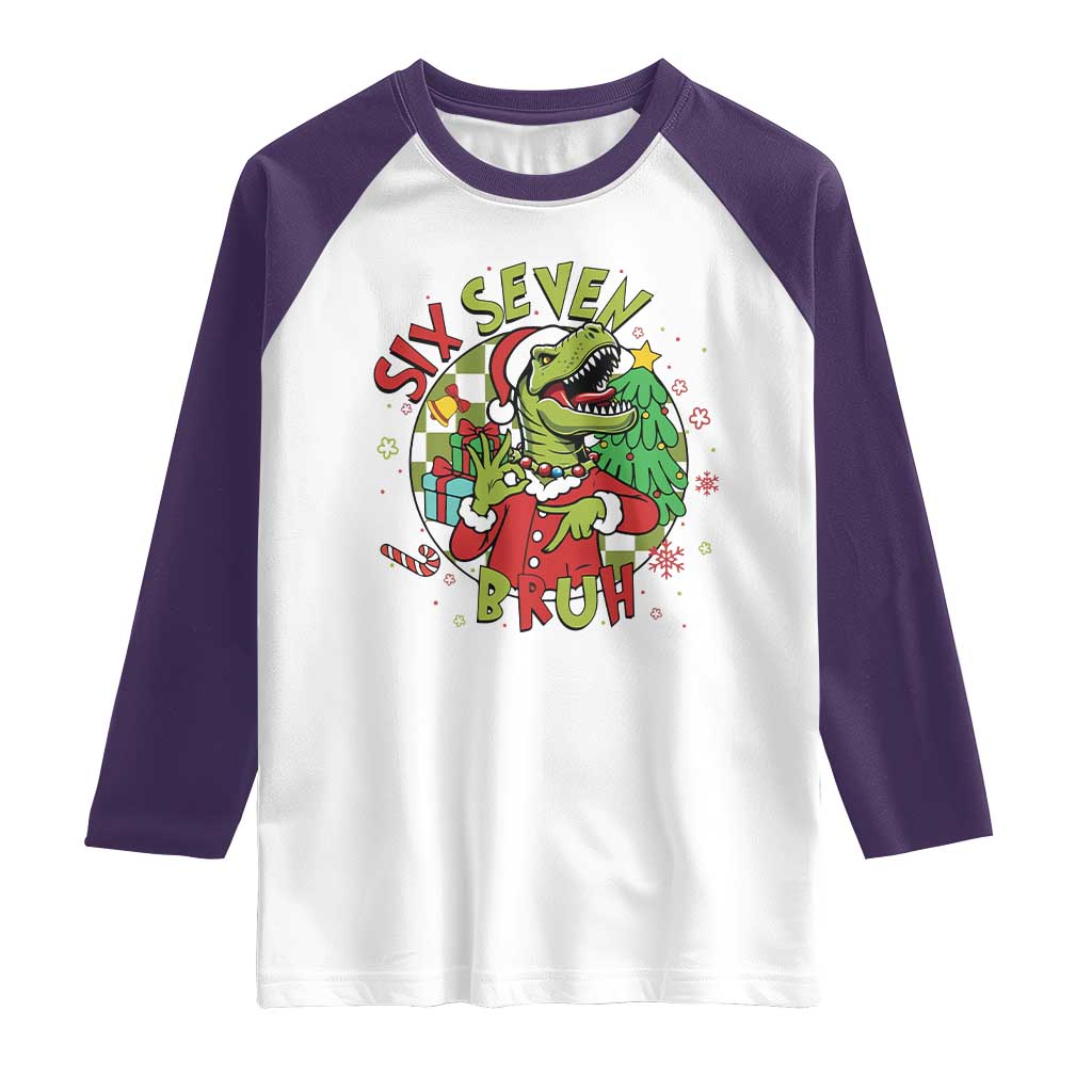 Funny Christmas Dinosaur Lover Gift Raglan Shirt Trending Six Seven Bruh - Wonder Print Shop