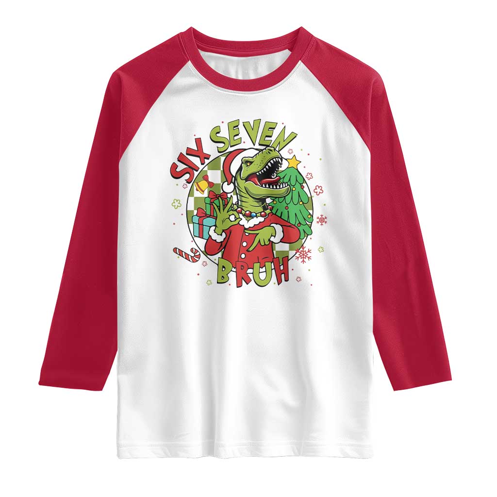 Funny Christmas Dinosaur Lover Gift Raglan Shirt Trending Six Seven Bruh - Wonder Print Shop