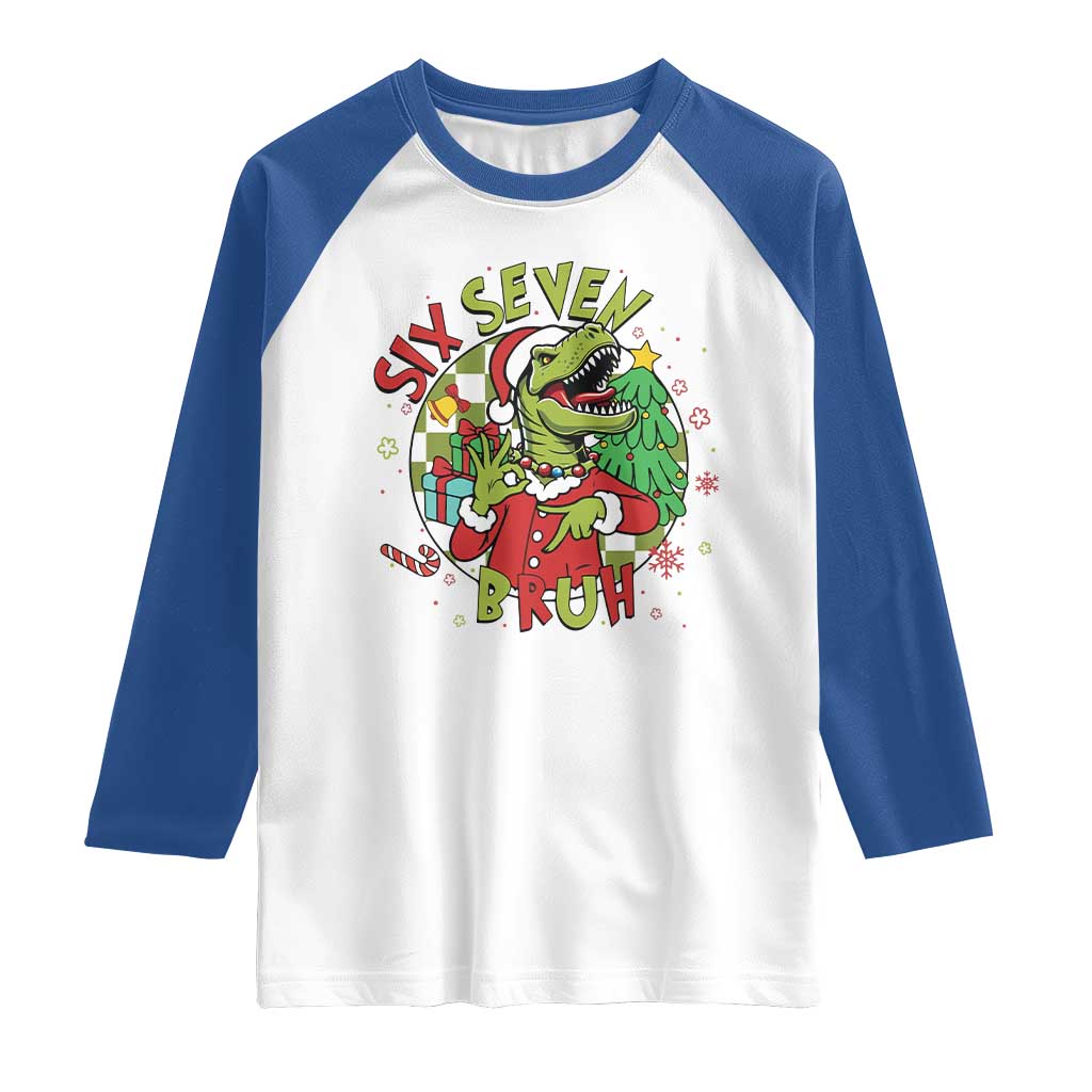 Funny Christmas Dinosaur Lover Gift Raglan Shirt Trending Six Seven Bruh - Wonder Print Shop