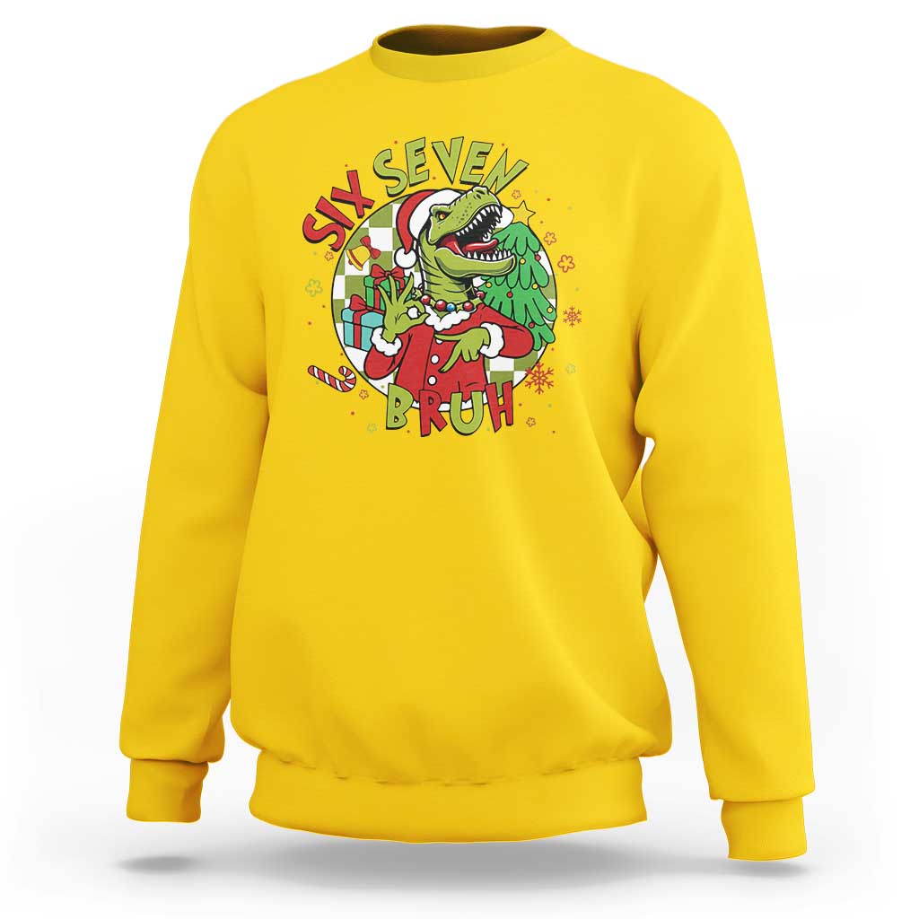 Funny Christmas Dinosaur Lover Gift Sweatshirt Trending Six Seven Bruh - Wonder Print Shop