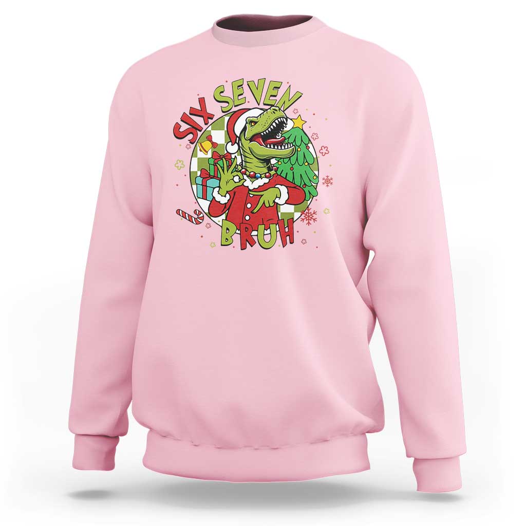 Funny Christmas Dinosaur Lover Gift Sweatshirt Trending Six Seven Bruh - Wonder Print Shop