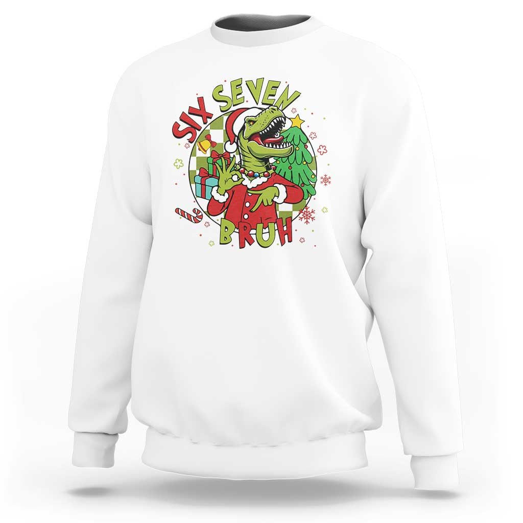 Funny Christmas Dinosaur Lover Gift Sweatshirt Trending Six Seven Bruh - Wonder Print Shop