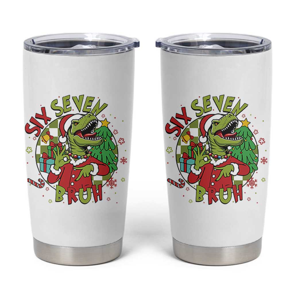 Funny Christmas Dinosaur Lover Gift Tumbler Cup Trending Six Seven Bruh - Wonder Print Shop