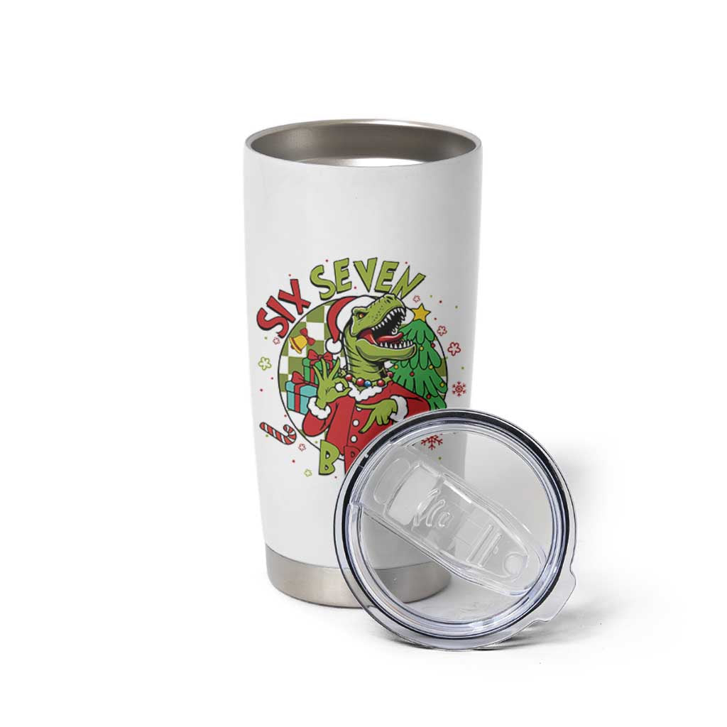 Funny Christmas Dinosaur Lover Gift Tumbler Cup Trending Six Seven Bruh - Wonder Print Shop