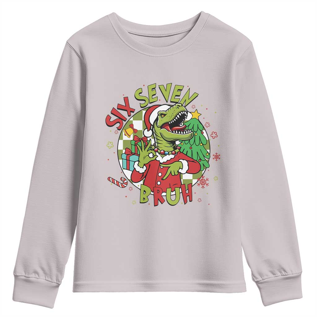 Funny Christmas Dinosaur Lover Gift Youth Sweatshirt Trending Six Seven Bruh - Wonder Print Shop