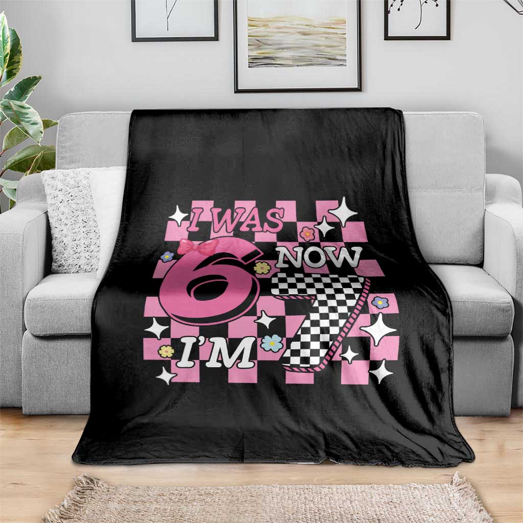 Pink Checkered I Was 6 Now I Am 7 Throw Blanket Girl Birthday Gift - Wonder Print Shop