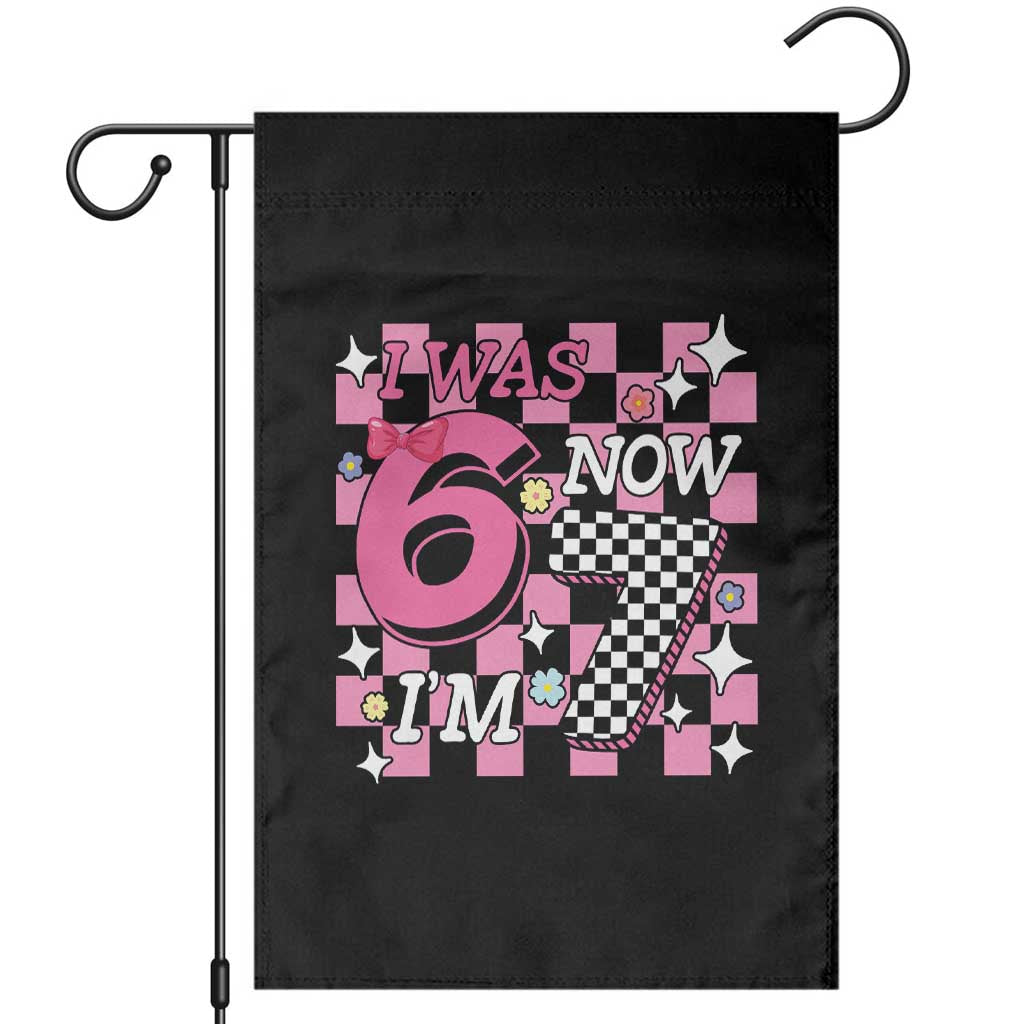 Pink Checkered I Was 6 Now I Am 7 Garden Flag Girl Birthday Gift - Wonder Print Shop