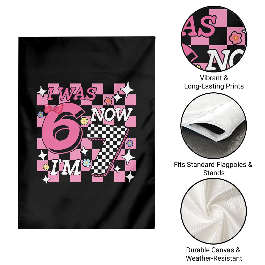 Pink Checkered I Was 6 Now I Am 7 Garden Flag Girl Birthday Gift - Wonder Print Shop