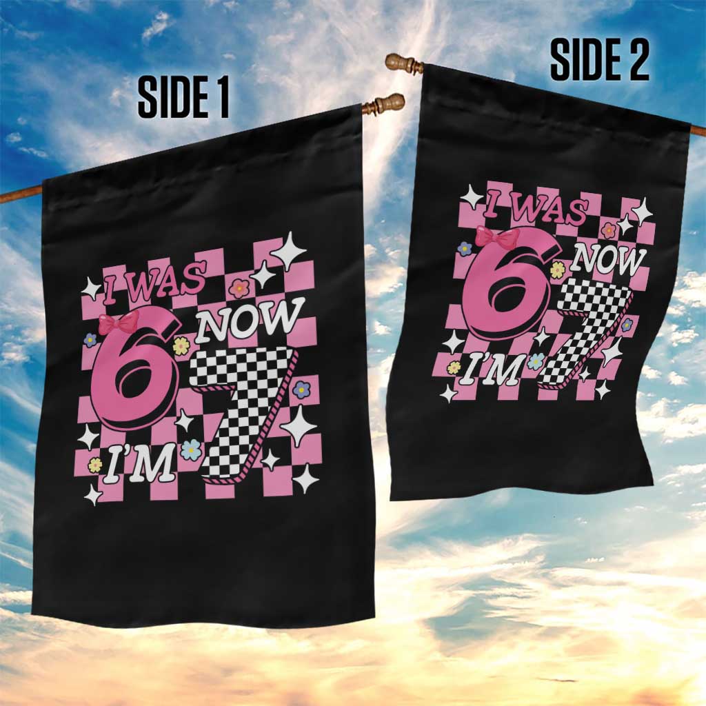 Pink Checkered I Was 6 Now I Am 7 Garden Flag Girl Birthday Gift - Wonder Print Shop