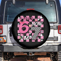 Pink Checkered I Was 6 Now I Am 7 Spare Tire Cover Girl Birthday Gift - Wonder Print Shop