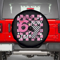 Pink Checkered I Was 6 Now I Am 7 Spare Tire Cover Girl Birthday Gift - Wonder Print Shop