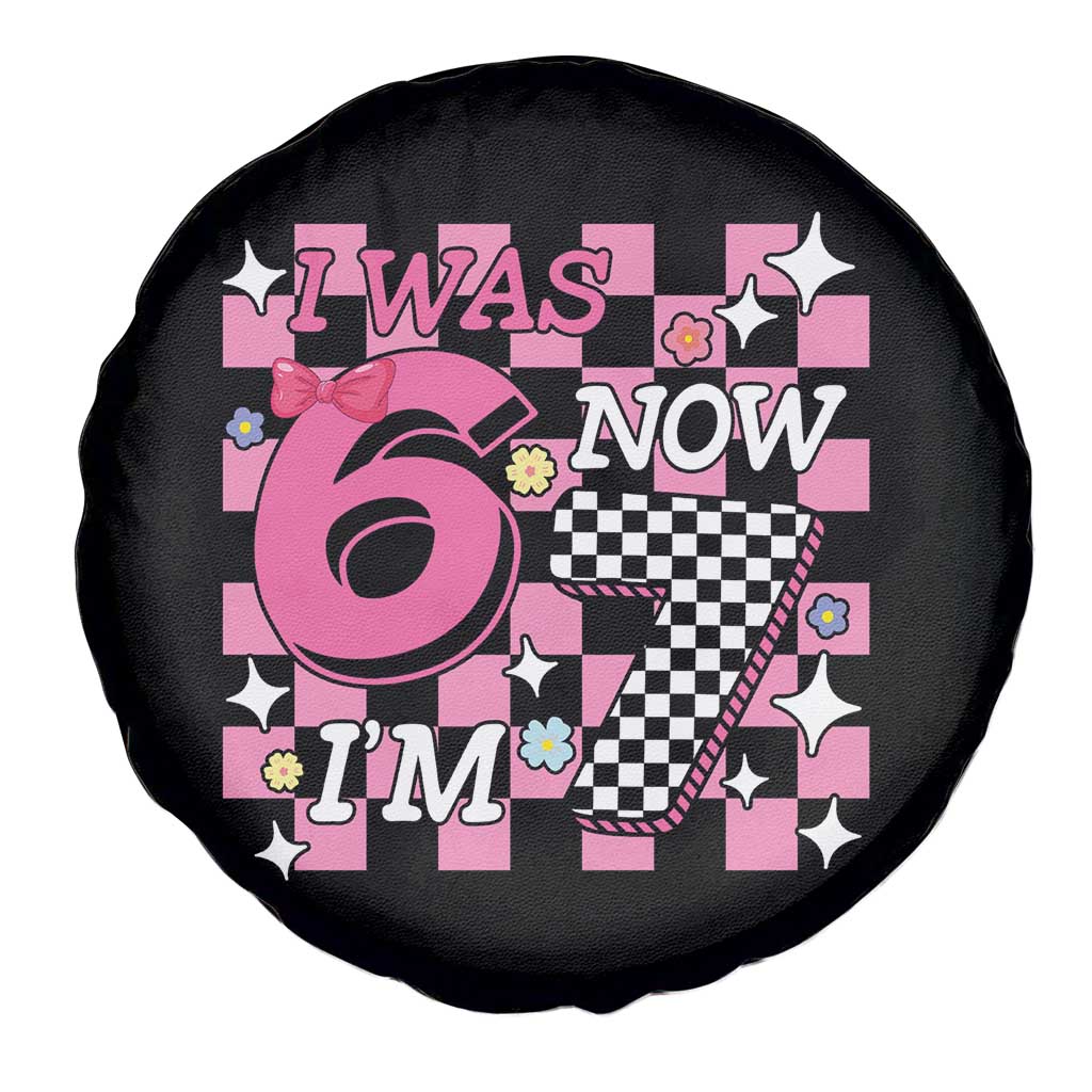 Pink Checkered I Was 6 Now I Am 7 Spare Tire Cover Girl Birthday Gift - Wonder Print Shop
