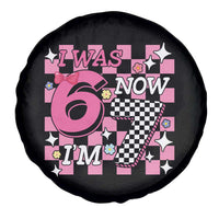 Pink Checkered I Was 6 Now I Am 7 Spare Tire Cover Girl Birthday Gift - Wonder Print Shop