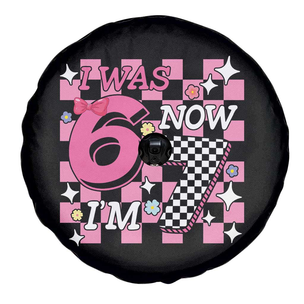 Pink Checkered I Was 6 Now I Am 7 Spare Tire Cover Girl Birthday Gift - Wonder Print Shop