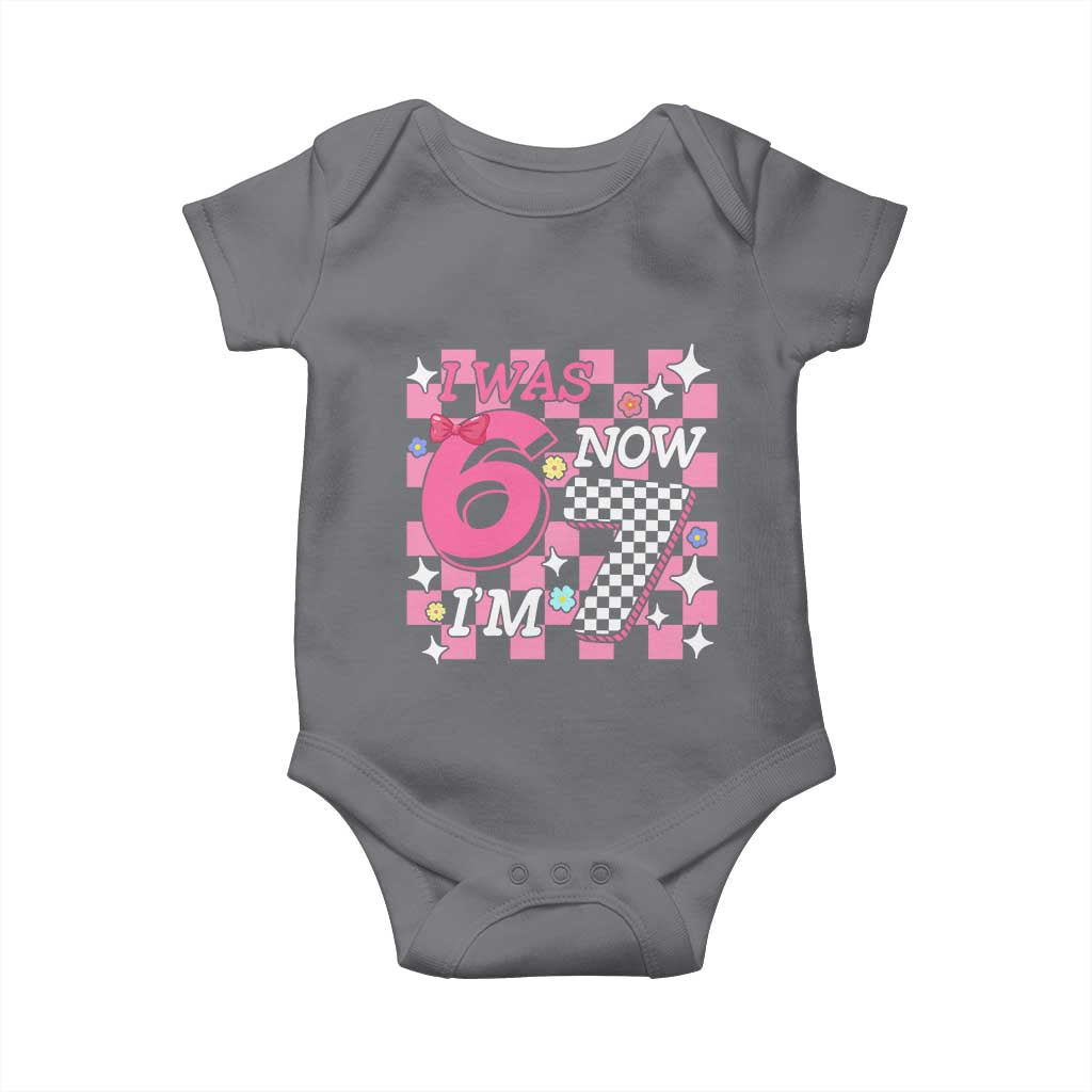 Pink Checkered I Was 6 Now I Am 7 Baby Onesie Girl Birthday Gift - Wonder Print Shop