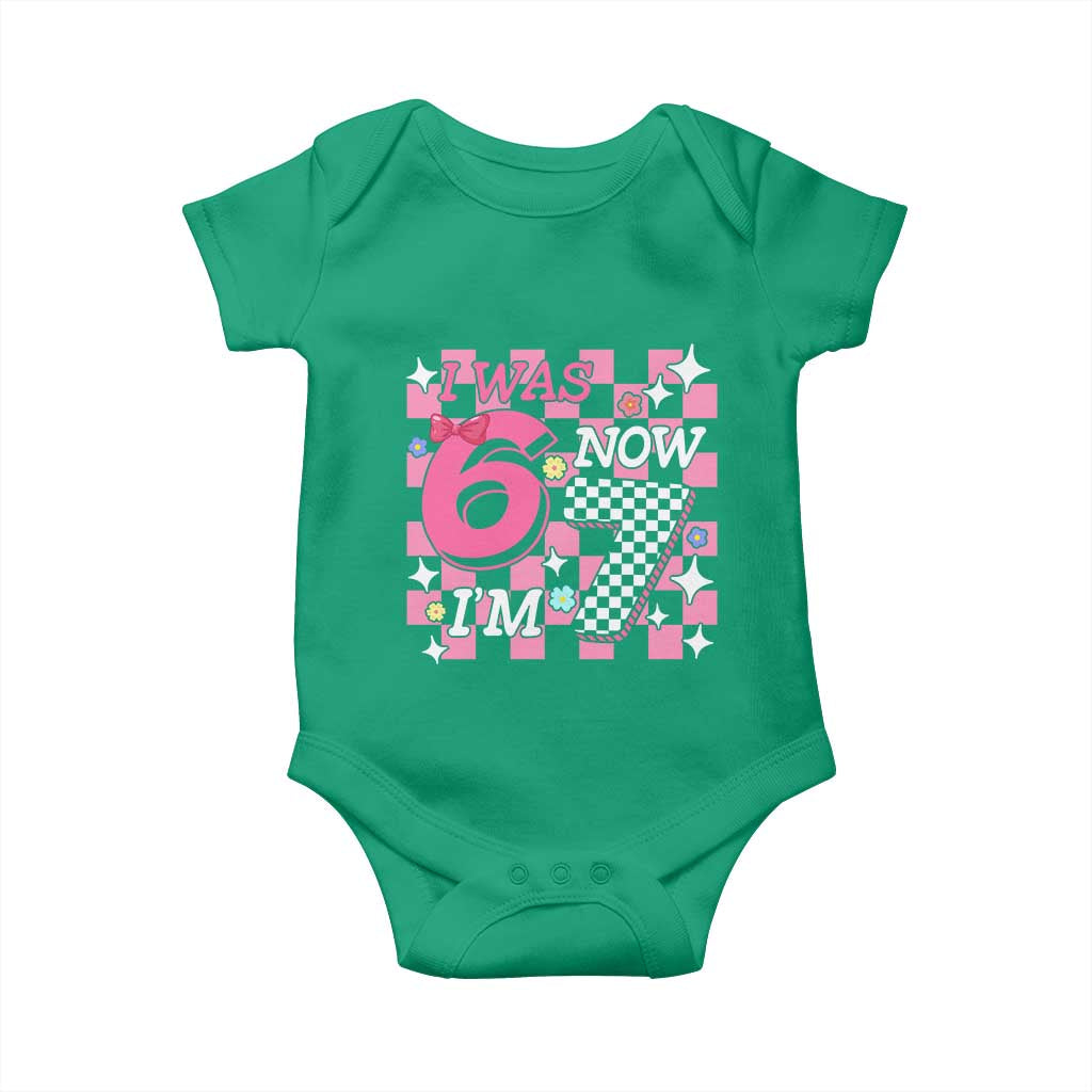 Pink Checkered I Was 6 Now I Am 7 Baby Onesie Girl Birthday Gift - Wonder Print Shop