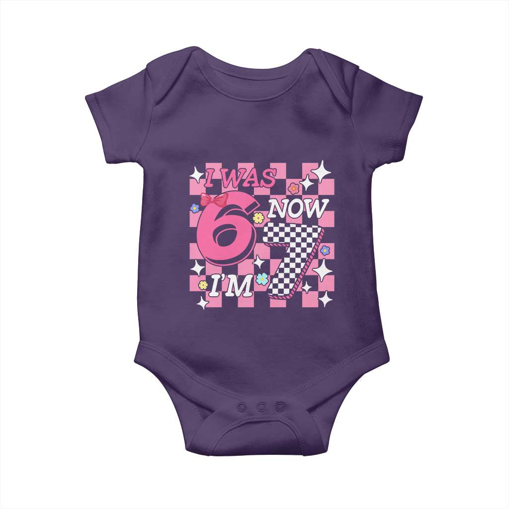 Pink Checkered I Was 6 Now I Am 7 Baby Onesie Girl Birthday Gift - Wonder Print Shop