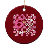 Pink Checkered I Was 6 Now I Am 7 Ceramic Ornament Girl Birthday Gift - Wonder Print Shop