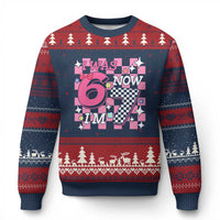 Pink Checkered I Was 6 Now I Am 7 Ugly Christmas Sweater Girl Birthday Gift - Wonder Print Shop