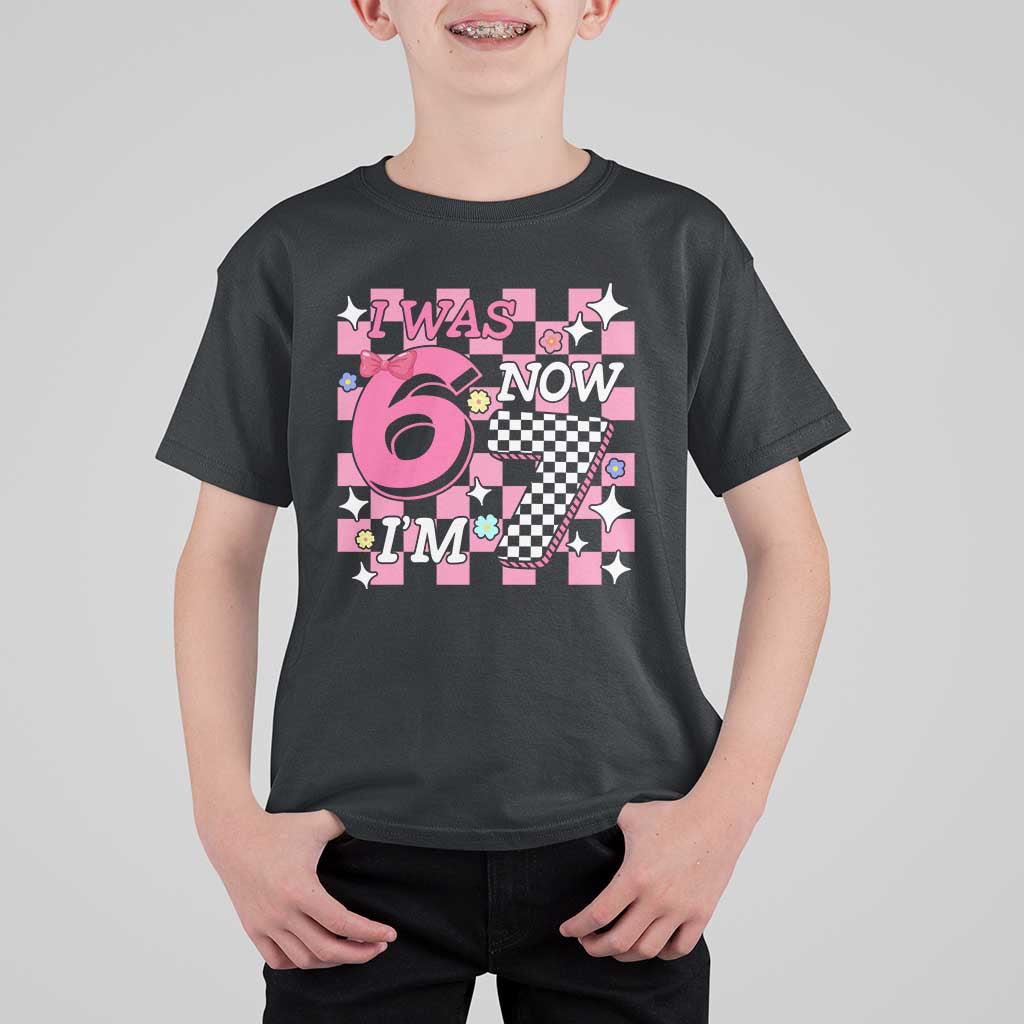 Pink Checkered I Was 6 Now I Am 7 T Shirt For Kid Girl Birthday Gift - Wonder Print Shop
