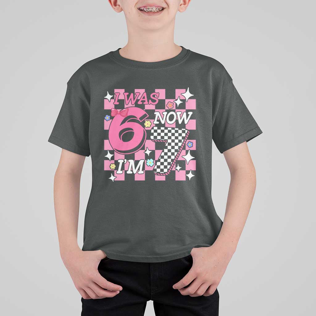 Pink Checkered I Was 6 Now I Am 7 T Shirt For Kid Girl Birthday Gift - Wonder Print Shop