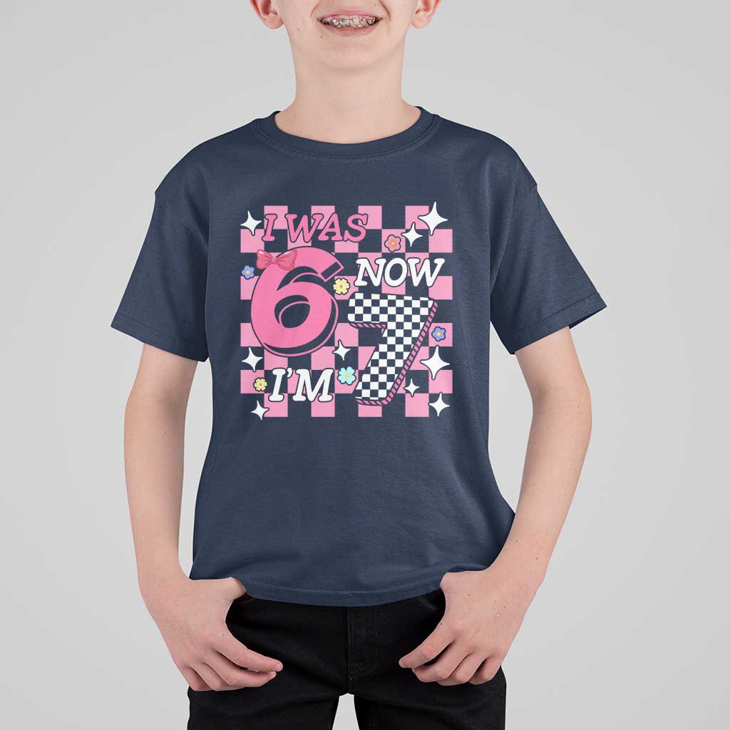 Pink Checkered I Was 6 Now I Am 7 T Shirt For Kid Girl Birthday Gift - Wonder Print Shop