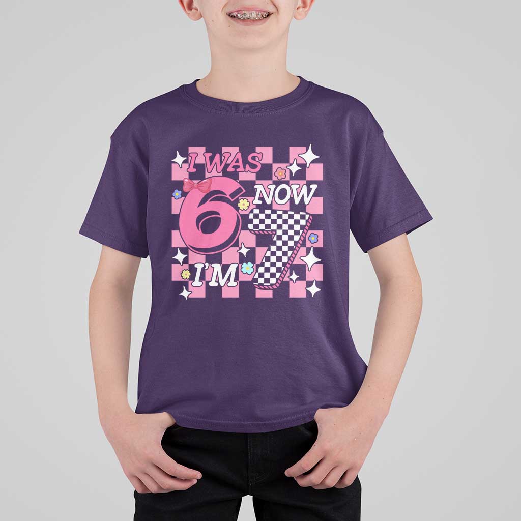 Pink Checkered I Was 6 Now I Am 7 T Shirt For Kid Girl Birthday Gift - Wonder Print Shop