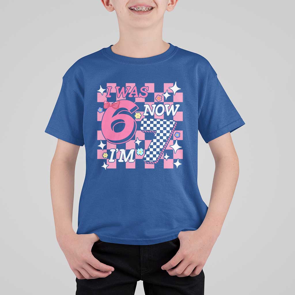Pink Checkered I Was 6 Now I Am 7 T Shirt For Kid Girl Birthday Gift - Wonder Print Shop