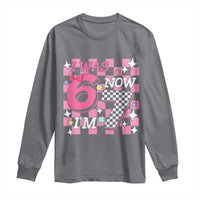 Pink Checkered I Was 6 Now I Am 7 Long Sleeve Shirt Girl Birthday Gift - Wonder Print Shop